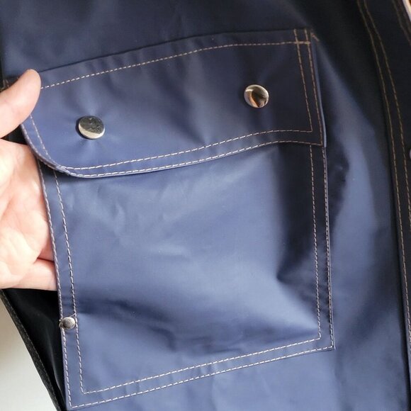 Reversable Mallard Duck Print Hooded Raincoat Snap Buttons Drawstring. Size L - Picture 8 of 16